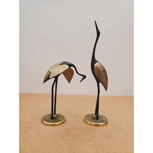 Large Pair Vintage Brass Crane Figurines| Mid Century Bird Decor| Heron, Egret,